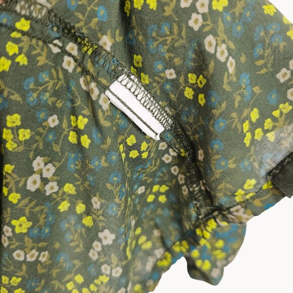 Dainty Floral Cottage Boho Cabincore Cold Shoulder Blouse Prana Green Yellow XL - Picture 8 of 10